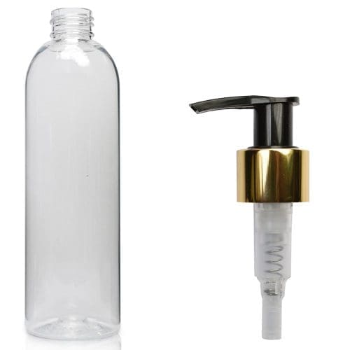 300ml Clear Boston Bottle With Gold Lotion Pump