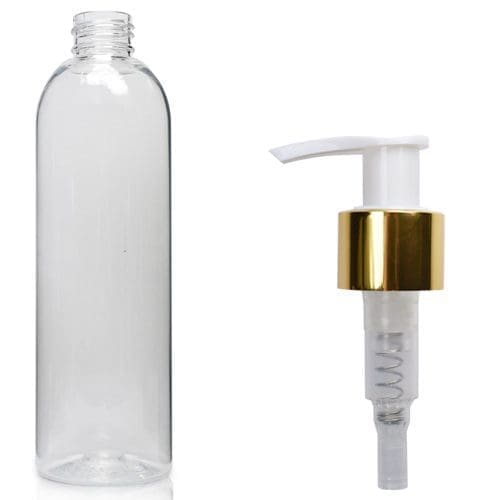 300ml Clear Boston Bottle With white Gold Lotion Pump