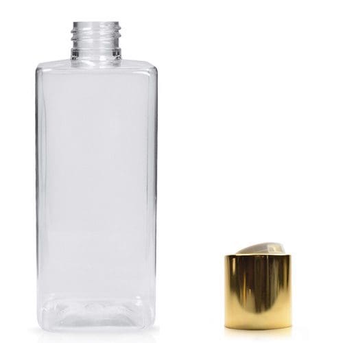 300ml Square Plastic Bottle With Gold Disc-Top Cap