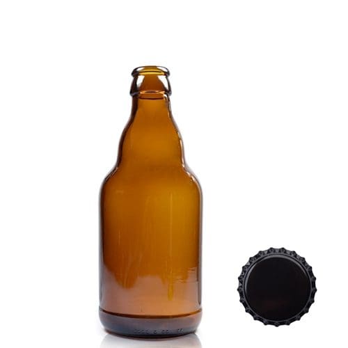 330ml Amber Glass Belgian Beer Bottle with black cap
