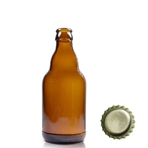 330ml Amber Glass Belgian Beer Bottle with gold cap