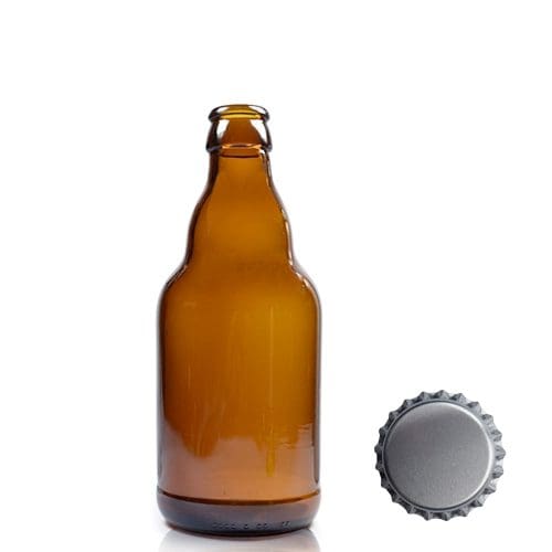 330ml Amber Glass Belgian Beer Bottle with silver cap