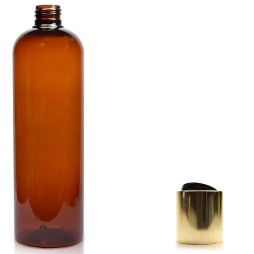 500ml Amber Plastic Bottle With Gold Disc-Top Cap