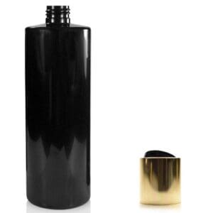 500ml Black Plastic Bottle With Gold Disc Top Cap