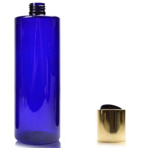 500ml Cobalt Blue Plastic Bottle With Gold Disc Top Cap