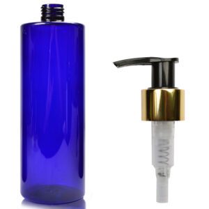 500ml Cobalt Blue Plastic Bottle With Gold Pump