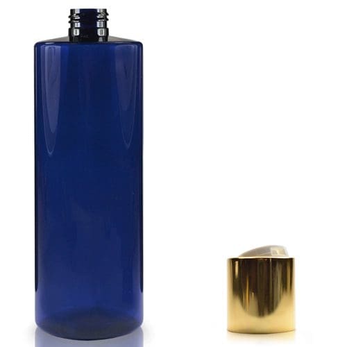 500ml Cobalt Blue Plastic Bottle With Gold Disc Top Cap