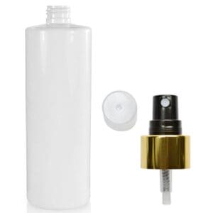 500ml White PET Plastic Bottle & Gold Spray