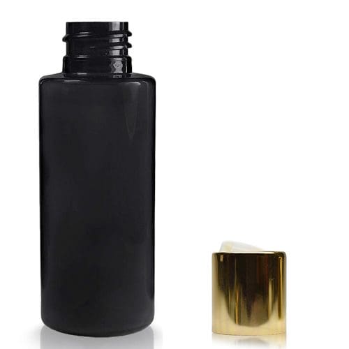 50ml Black Plastic Bottle With Gold Disc-Top Cap
