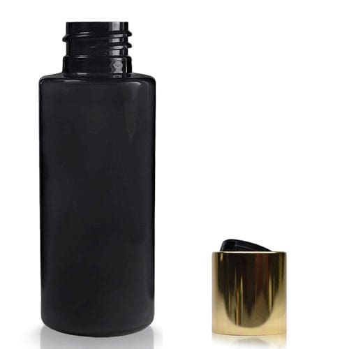 50ml Black Plastic Bottle With Gold Disc-Top Cap