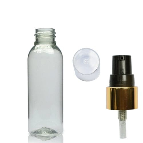 50ml Boston Bottle With Gold Lotion Pump