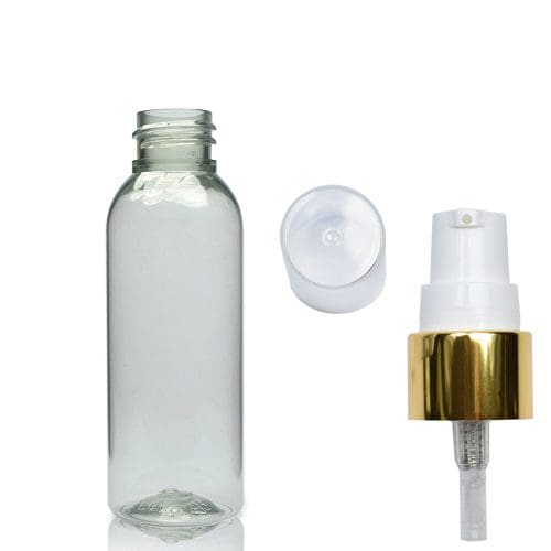 50ml Boston Bottle With Gold Lotion Pump