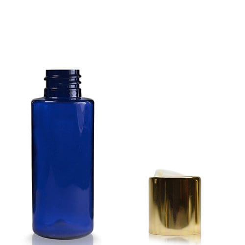 50ml Cobalt Blue Plastic Bottle With Gold Disc Cap
