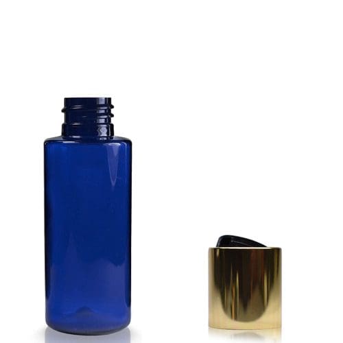 50ml Cobalt Blue Plastic Bottle With Gold Disc Cap