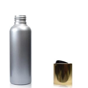 50ml Silver Plastic Boston Bottle With Gold Disc Top Cap