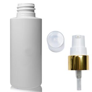 50ml White Plastic Bottle With Gold Lotion Pump