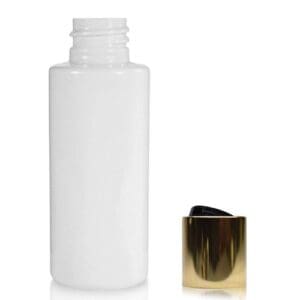 50ml White Plastic Bottle With Gold Disc Top Cap