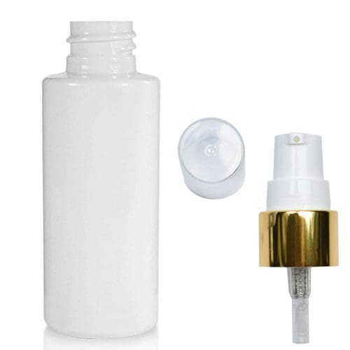 50ml White Plastic Bottle With Gold Lotion Pump
