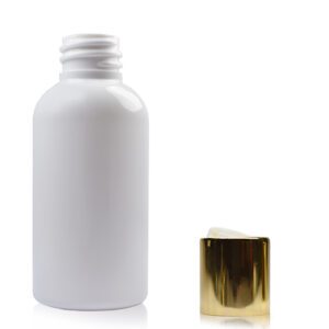 50ml white PET plastic bottle with gold white disc