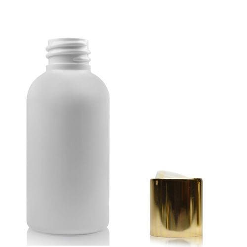 50ml white PET plastic bottle with gold white disc