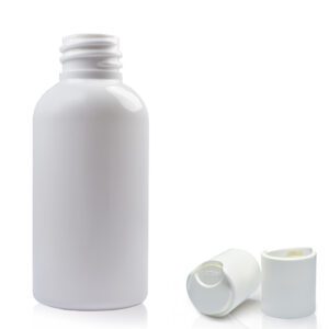 50ml White PET Boston Bottle & Disc Top Cap