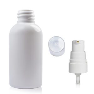 50ml White PET Boston Bottle & Lotion Pump