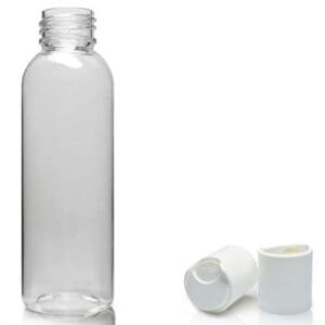 150ml Tall Clear PET Boston Bottle with white disc