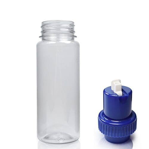 150ml slim juice bottle w blue nozzle lid