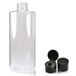 250ml Clear Round Bottle with black flip cap