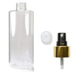 250ml Clear Round Bottle with black gold spray