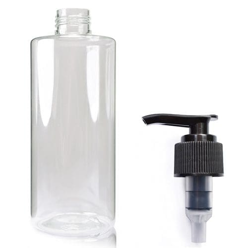 250ml Clear Round Bottle with black pump