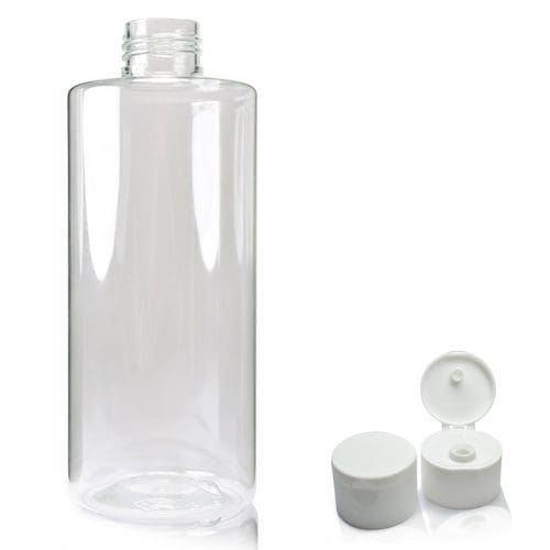 250ml Clear Round Bottle with white flip cap