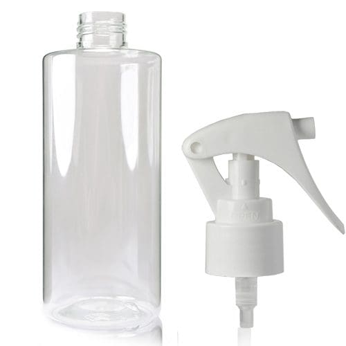 250ml Clear Round Bottle with white mini trigger
