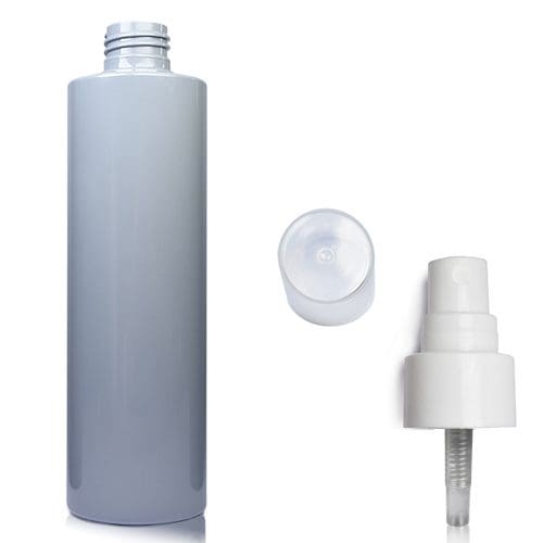 250ml Grey Plastic Bottle w s white spray
