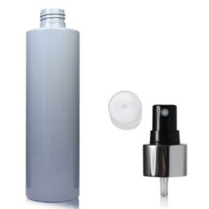 250ml White PET Plastic Bottle & Black/Silver Atomiser Spray