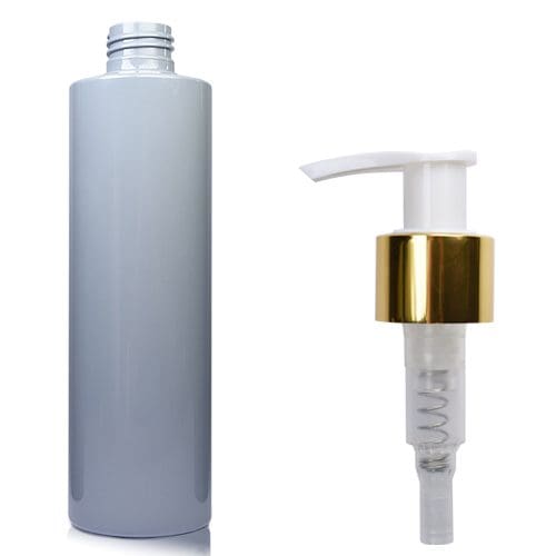 250ml Grey Plastic Bottle w white gold pump