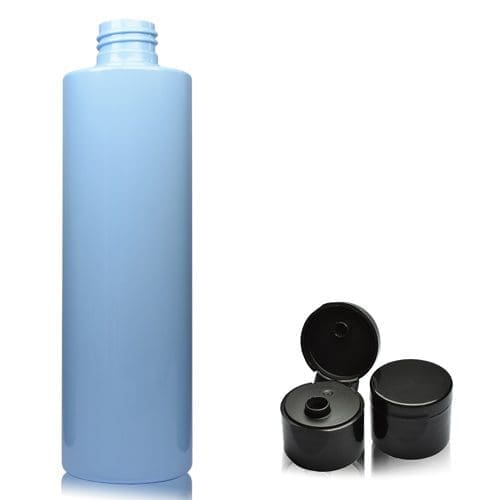 250ml Light Blue Plastic Bottle w black flip