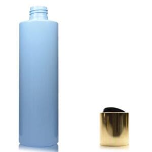 250ml Light Blue Plastic Bottle w black gold disc