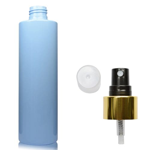 250ml Light Blue Plastic Bottle w gold spray