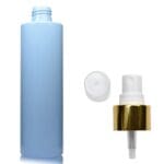 250ml Light Blue Plastic Bottle w white gold spray