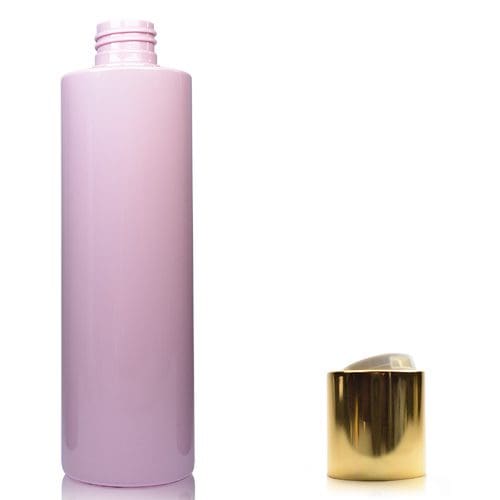 250ml Pink Plastic Bottle w white gold disc