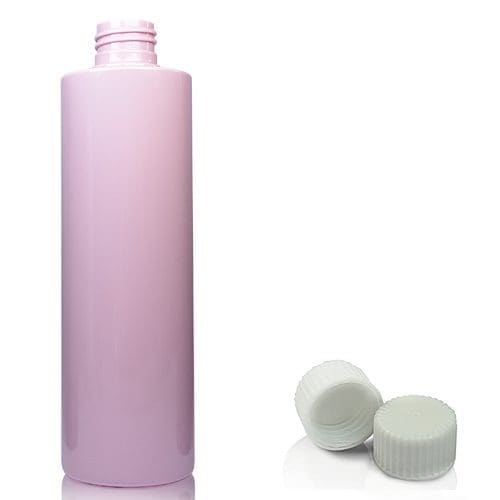 250ml Pink Plastic Bottle w white screw cap