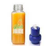250ml Clear PET Square Juice Bottle & 38mm Blue Nozzle Cap