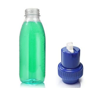 330ml Classic Clear 30% RPET Juice Bottle With 38mm Blue Nozzle Cap