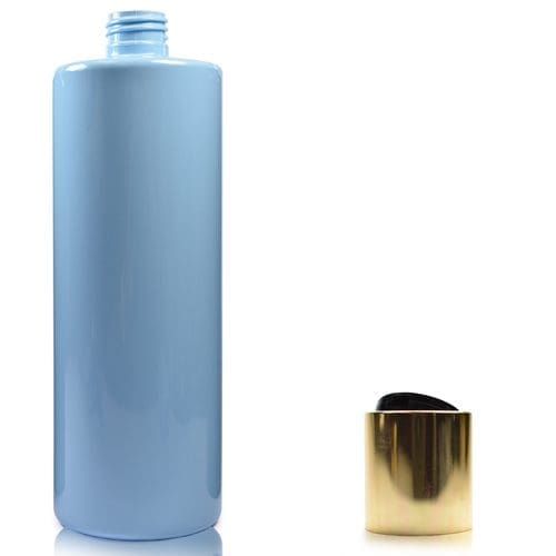 500ml Blue Plastic Bottle with gold black disc