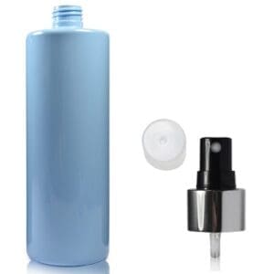 500ml Blue Plastic Bottle with silver spray