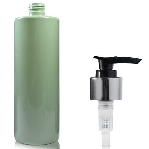 500ml Green Plastic Bottle with black silver pump