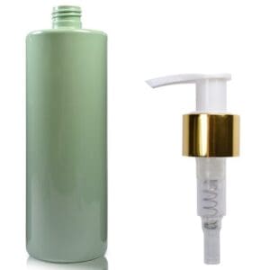 500ml Green Plastic Bottle with white gold pump