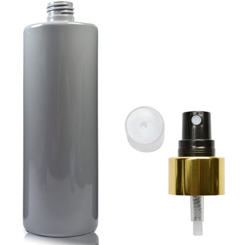 500ml Grey Plastic Bottle with black gold spray