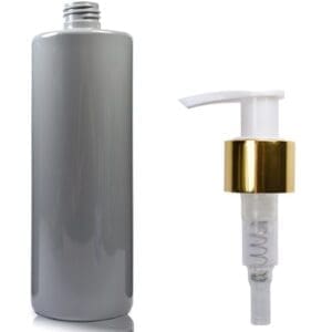 500ml Grey Plastic Bottle with white gold pump